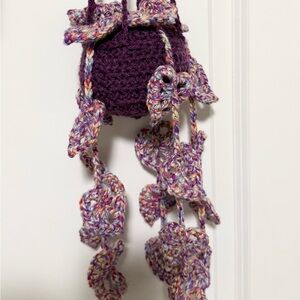 Purple Crochet Hanging planter Decor with leaf accents